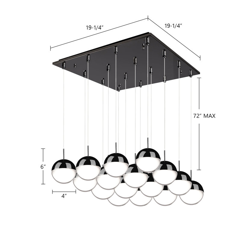Pluto LED Pendant, Chrome, 16 Lights, 132 W