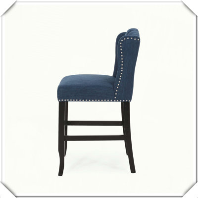 Ensemble de 2 tabourets de comptoir à oreilles touffetés en tissu contemporain