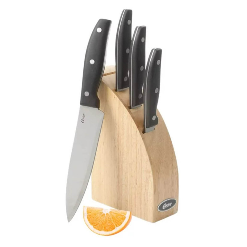 Ensemble de couverts 5 pièces Oster Granger avec bloc de bois naturel Halfmoon