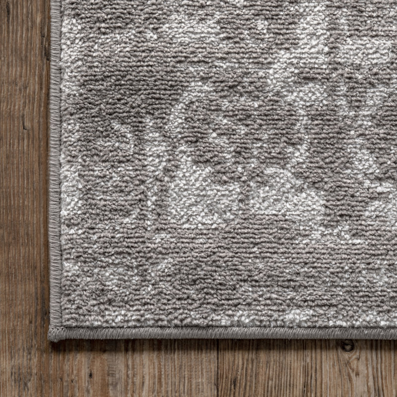 Oriental Light Gray Area Rug, Rectangle 4' 3" x 6'