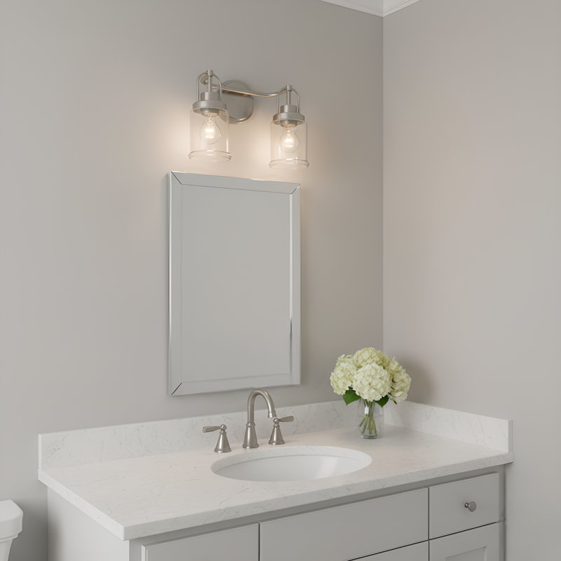 Anders Bathroom Bedroom Wall Fixture With Clear Shade, 10.5" H x 14" W x 6.75" D, Brushed Nickel, 2 Lights