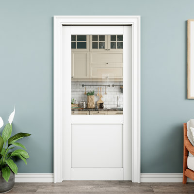 32" x 80" Half-Lite Clear Glass Interior Pocket Door, Tempered Glass Door Slab with Safety, Paintable & Waterproof, As Laundry Doors, Closet Doors, Room Doors