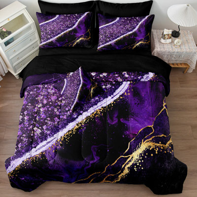 8 Pcs Bed in a Bag Marble Comforter Set King Size Metallic Marble Bedding Set Marble Bedding Comforter Set