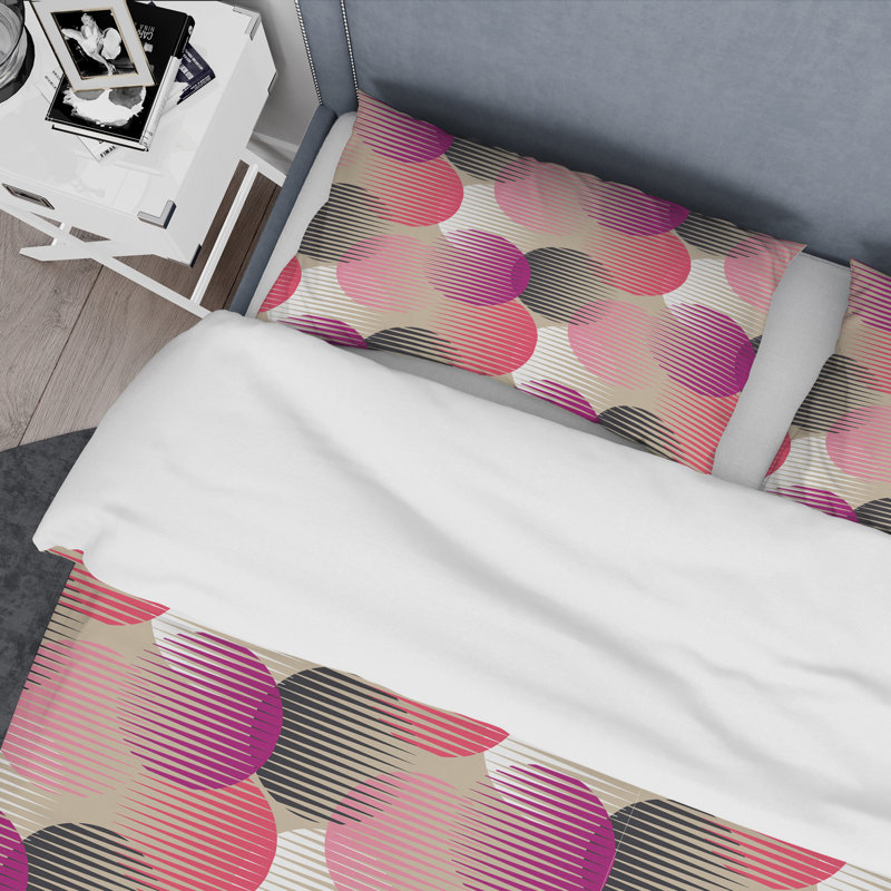 Modern & Contemporary Polyester Twill Geometric Shapes Duvet Cover, Twin Duvet Cover + 1 Sham, Retro Circular VIII