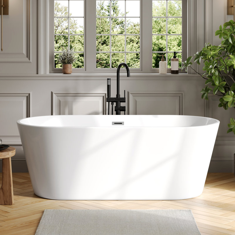 DeerValley Ally 67" x 32" Freestanding Soaking Acrylic Bathtub with Overflow Drain