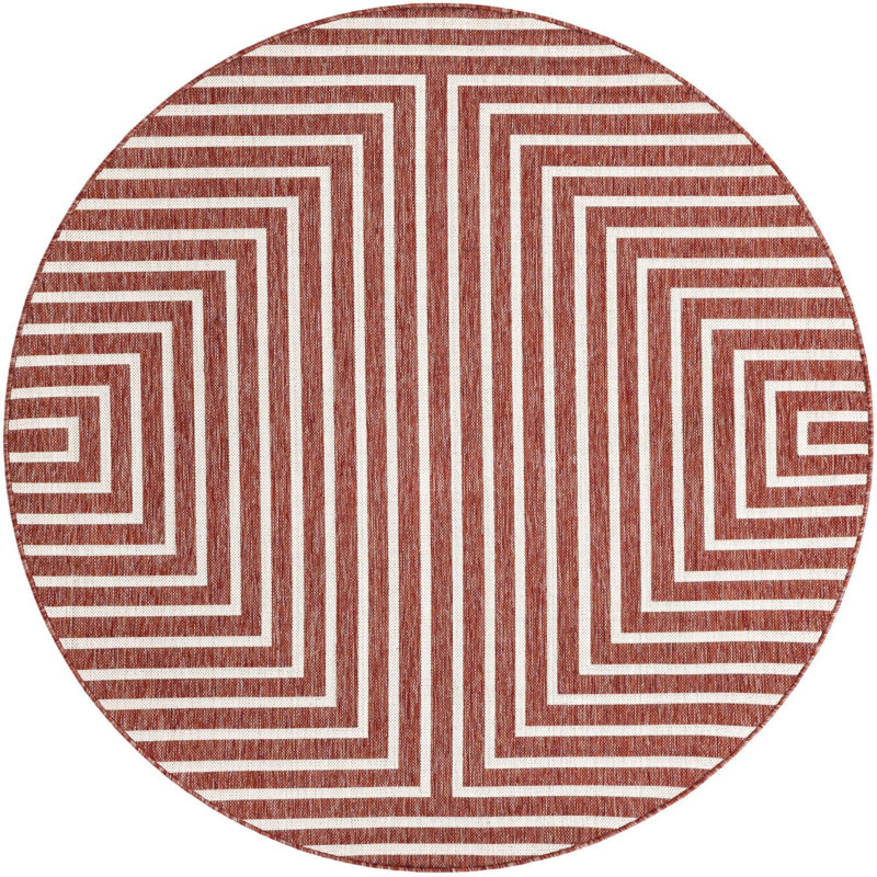 Tapis contemporain de couleur rouge rouille Odawa, Rond 6 pi 1 po