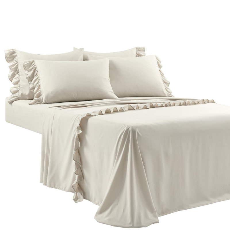 Ensemble de draps en microfibre Reyna Ruffle, Ensemble de draps pour taille de lit très grand a, Blé