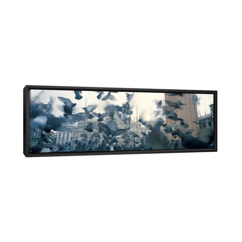 Panoramique de la place Saint-Marc, Venise, Italie, reproduction de photo sur toile, H 12 po x l 36 po x P 1,5 po, Cadre noir