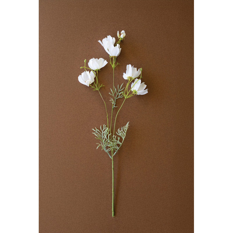  Artificial Cosmos Spray White 24" Tall Faux Floral Stem for Vase Styling, Set Of 6, White