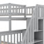 Lit superposé simple au-dessus d'un escalier double avec tablettes de rangement grises, pin et latérales, séparables selon les besoins, usages variés