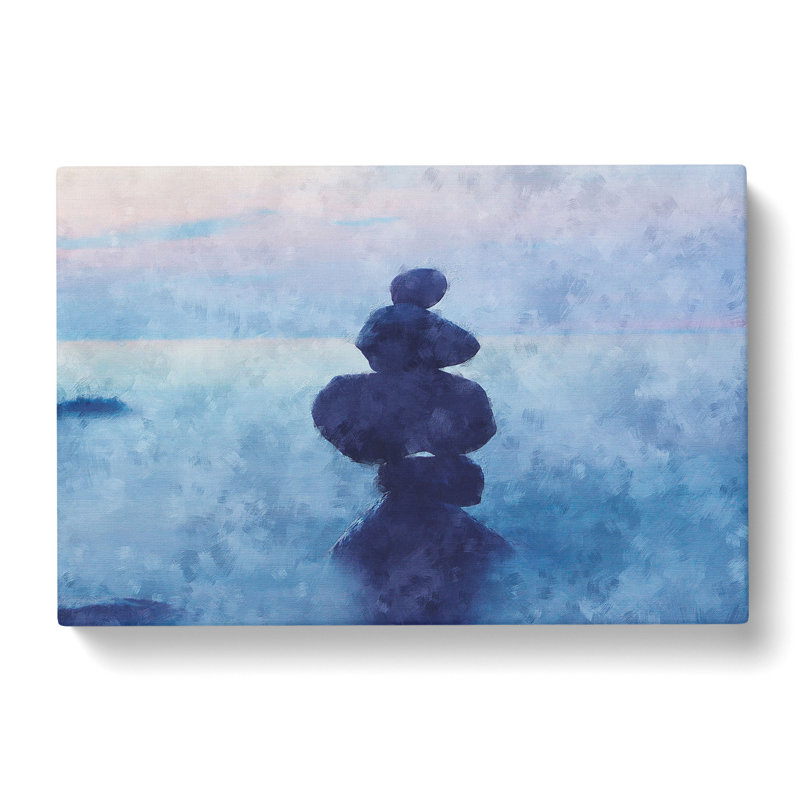 Balancing Zen Stones Upon A Lake Painting - Wrapped Canvas, 40cm H x 60cm W x 4cm D