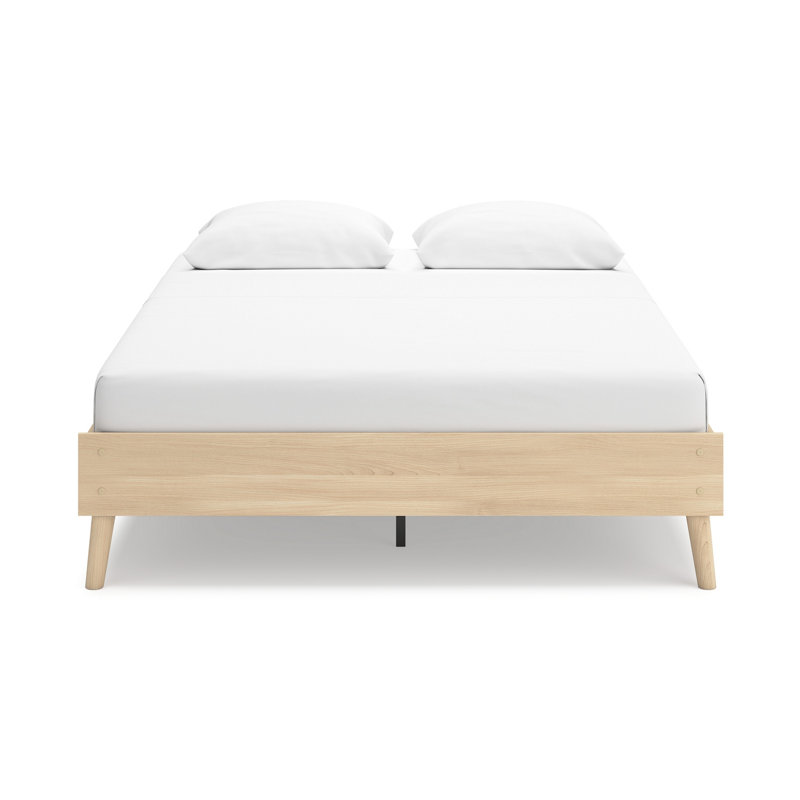 Abis Platform Bed, Natural Brown Wood, Low Profile Tapered Legs, Queen