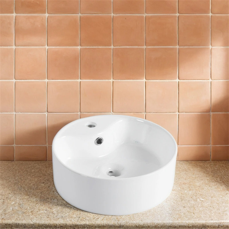Lavabo de salle de bain rond en céramique blanc à comptoir - Design rond artistique | Durable, facile à nettoyer et élégant pour les meubles-lavabos modernes