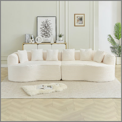 Curved Sectional Sofa, 111.5-inch Oversized Modern Bone-Free Cloud Sofa with 6 Pillows Luxury Corduroy Four-Seater Memory Foam Sofa with Deep Seat Design,beige
