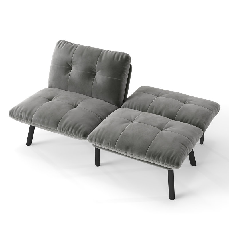 63"W Velvet Upholstered Reclining Futon Sofa Bed with Adjustable Split Backrests, Grey Velvet