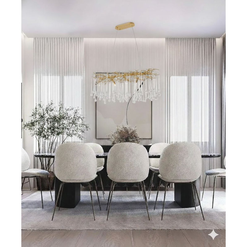 Lustre doré à 12 lumières avec détails en verre