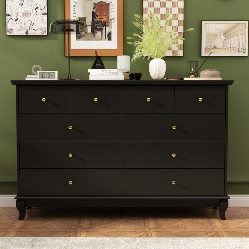 55.1'' W 10 - Drawer Dresser, Black/Gold