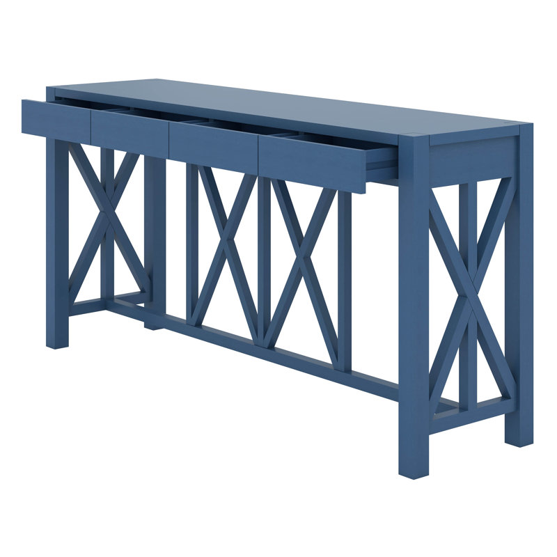 Console d'entrée 60 po, table de couloir moderne avec 4 tiroirs spacieux et canapé en placage d'acacia, Marine