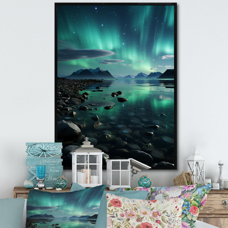Avenir " Aurora Borealis Aurora Symphony III ", Black Floater Framed, 20" H x 12" W