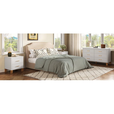 2 Drawer Nightstand, Premium Wood Storage with Elegant Fluted Design, Solid Wood Legs Nightstand with Metal Handle, Tall Bedside Table for Bedroom Living Room