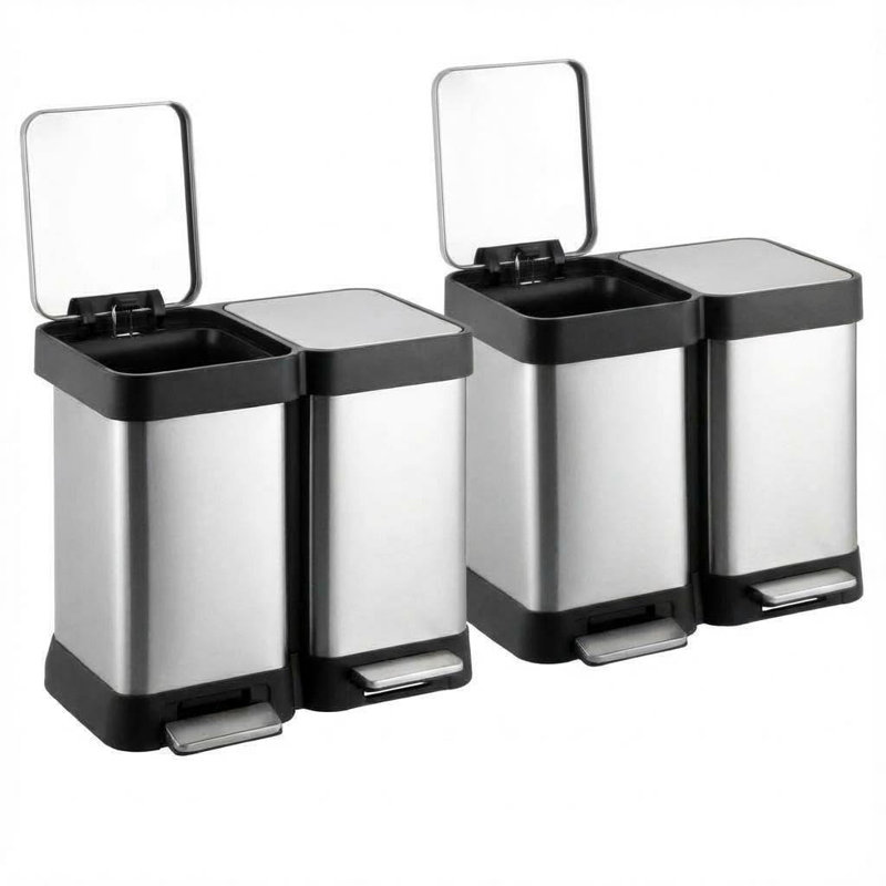 Stainless Steel Multi-Compartment Rubbish & Recycling Bin