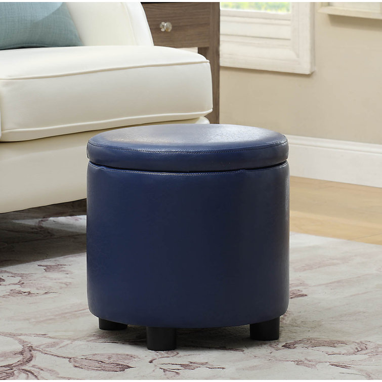 Ahl Arsy 15.75'' Wide Faux Leather Round Storage Ottoman with Reversible Tray Lid