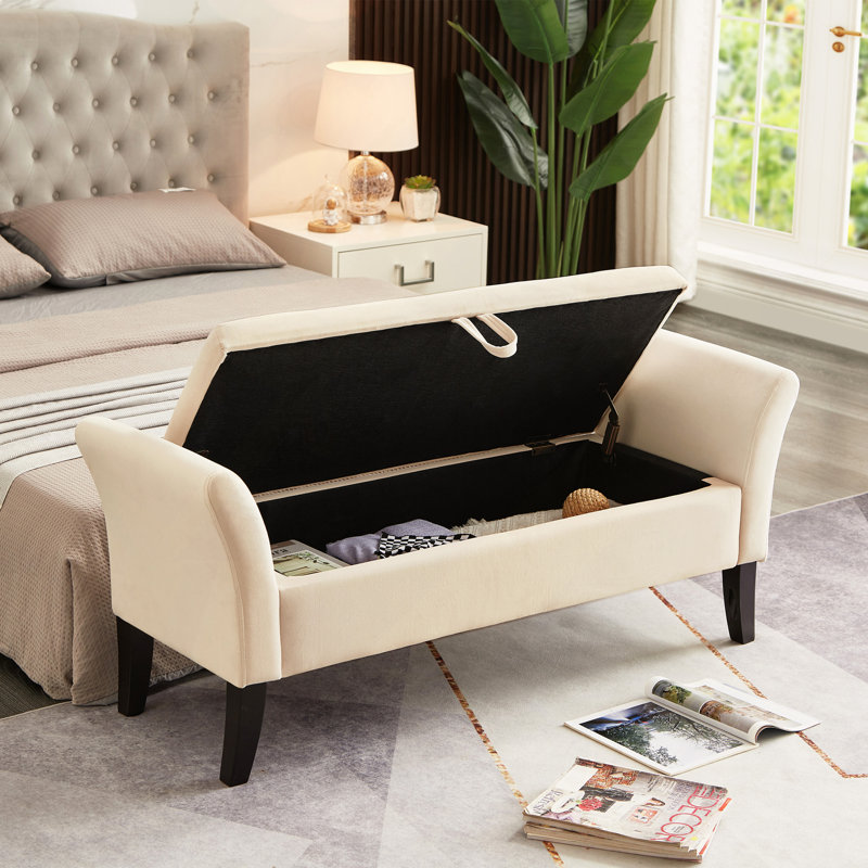 Banc de lit 51,5 po avec velours de rangement, Beige