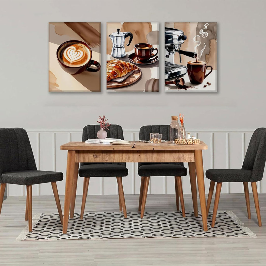 3Pcs Coffee Wall Art Vintage Latte Wall Decor Italian Espresso Posters Croissants Moka pot Pictures for Coffee Shop Home Bedroom Framed