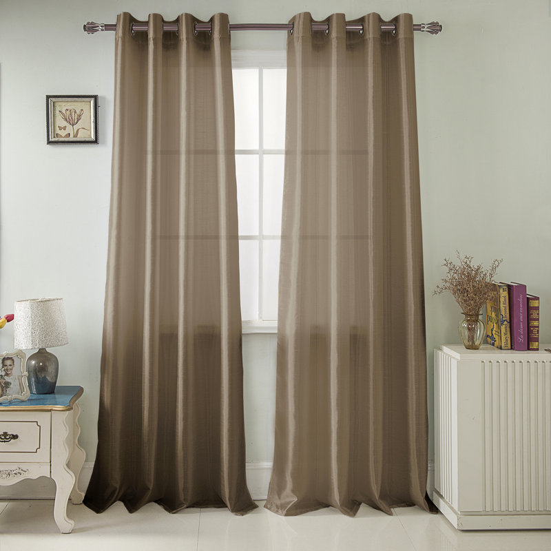 Mattingly Faux Silk Semi-Sheer Grommet Window Curtain Panel, Taupe, 54" W x 63" L