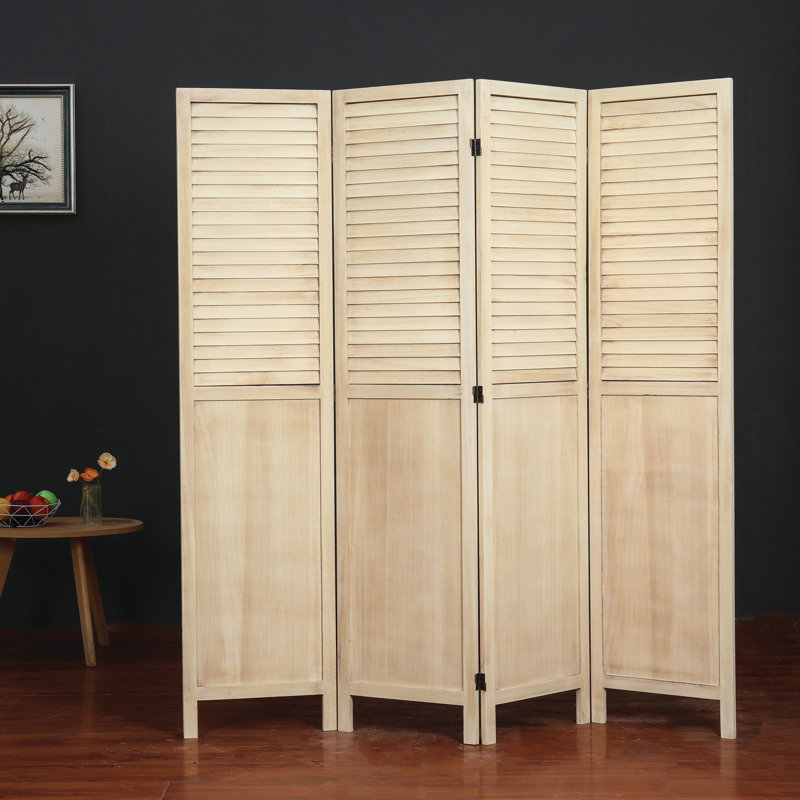 Rustic Shutter 4-panel Room Divider, Natural
