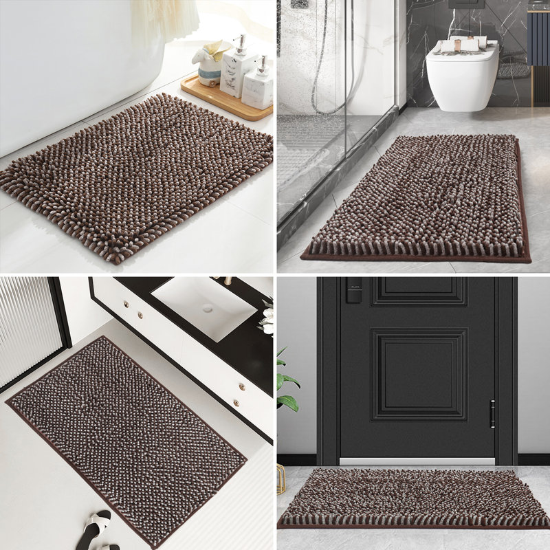 Radhika Chenille Non-Slip Bath Rug, 17" W x 24" L, Brown