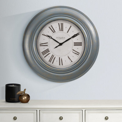 30" Oversized Round Antique Blue Wall Clock for Transitional Home Decor