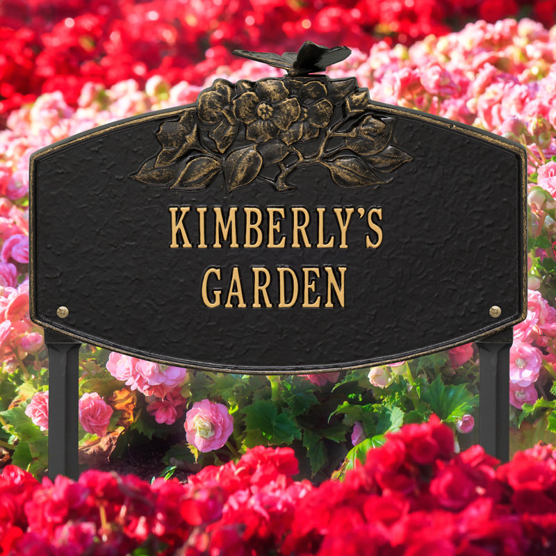 Butterfly Blossom Personalized Garden Sign, Black/Gold, Yes
