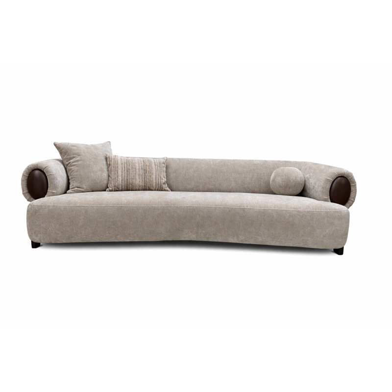 Arden Curved Upholstered Sofa – Modern Deep Seating Couch, Taupe Fabric