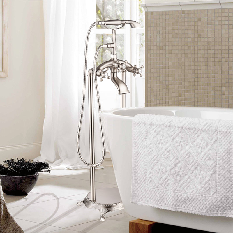 Floor Mounted Clawfoot Tub Faucet Trim, Brushed Nickel