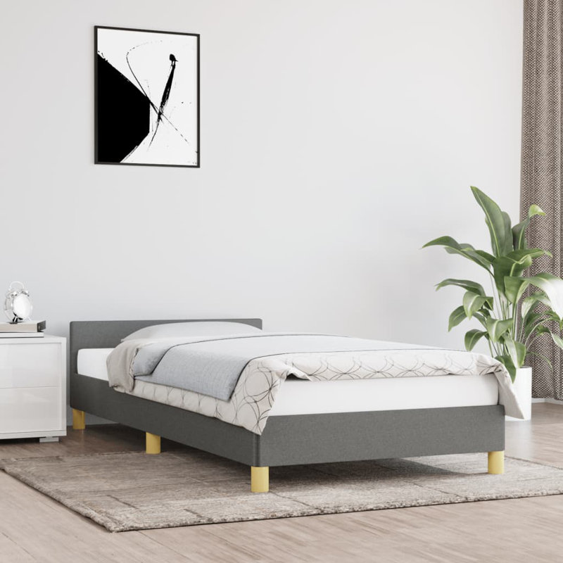 Pranavi vidaXL Fabric Platform Bed Frame, Slats Support, No Mattress, Dark Gray, Extra-long Twin