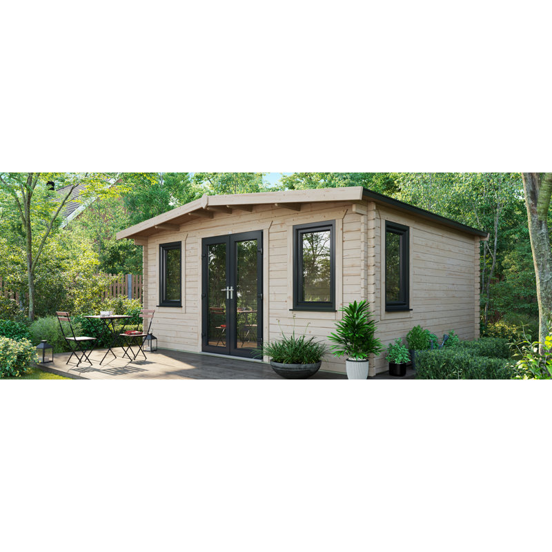 Powersheds Apex 14 x 16ft Chalet Log Cabin, Doors Central - 44mm