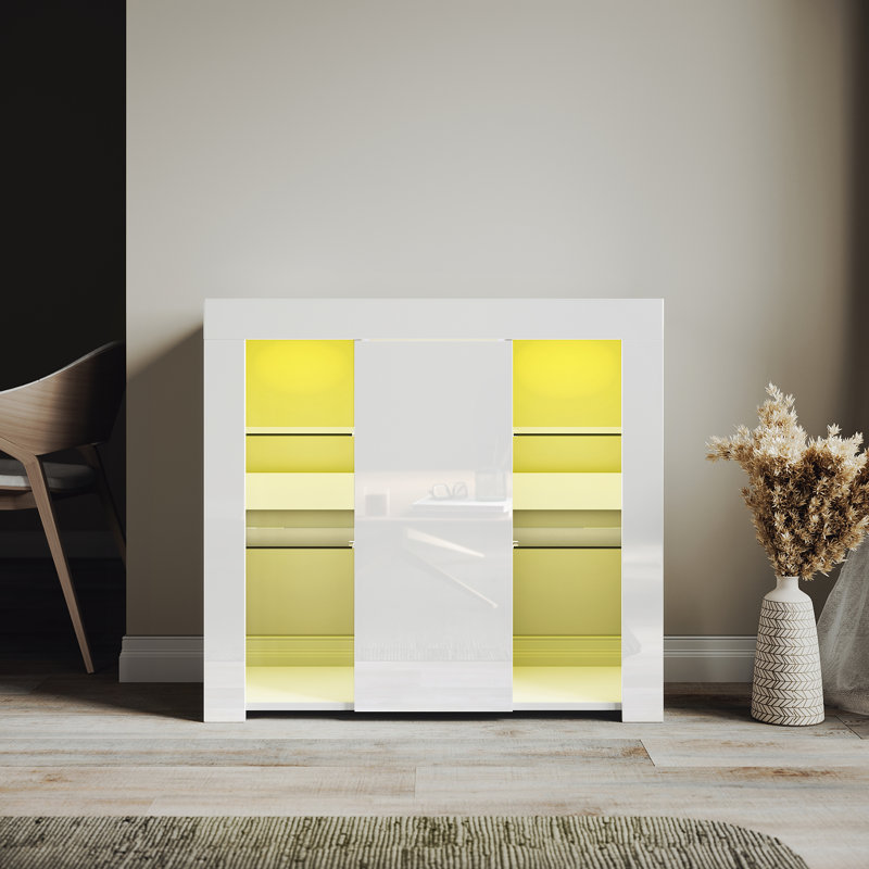 90*35*83cm, Sideboard with LED mood light strip, White
