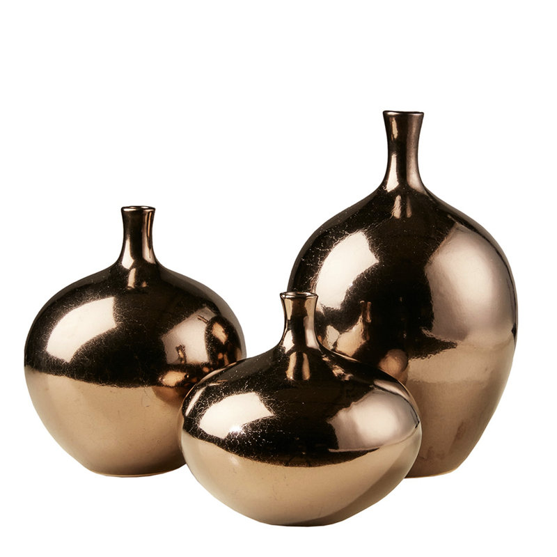 Vases décoratifs en céramique à miroir 3 - Finition bronze métallique, fait à la main, conception unique, différentes formes pour la décoration des tablettes intérieures, pièce légère et idéale