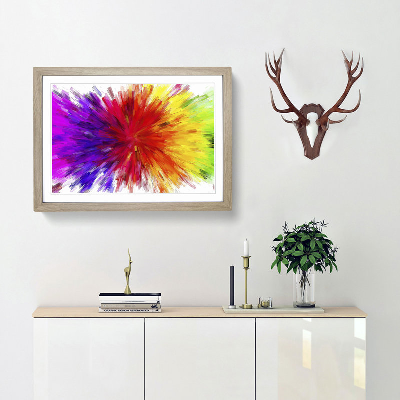 Rainbow Explosion in Abstract - Picture Frame Painting Print, 35cm H x 50cm W x 2cm D, Oak