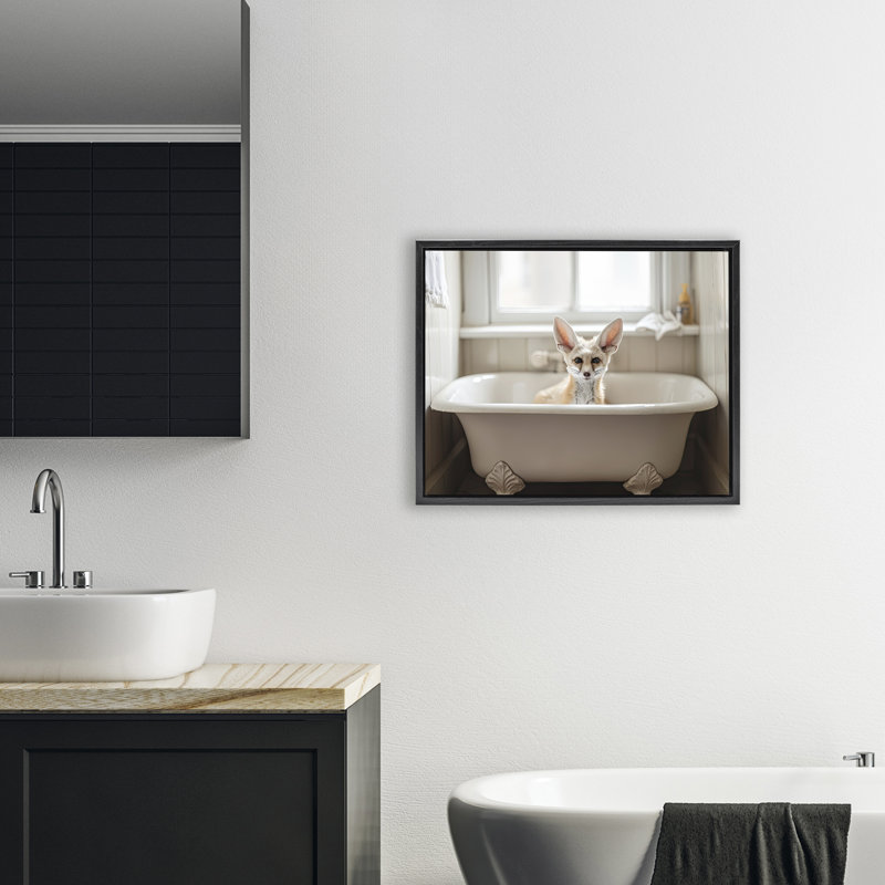 Cadre flottant Big Ear Fox Bath Time, design par Sasha, H 17 po x l 21 po, Cadre flottant noir de jais