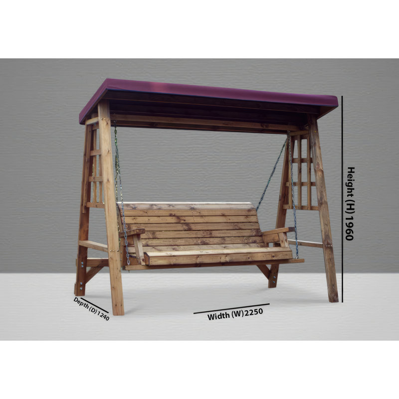 Galloway Solid Wood Hanging Porch Swing and Cushions, 196 H x 225 W x 124cm D, Burgundy