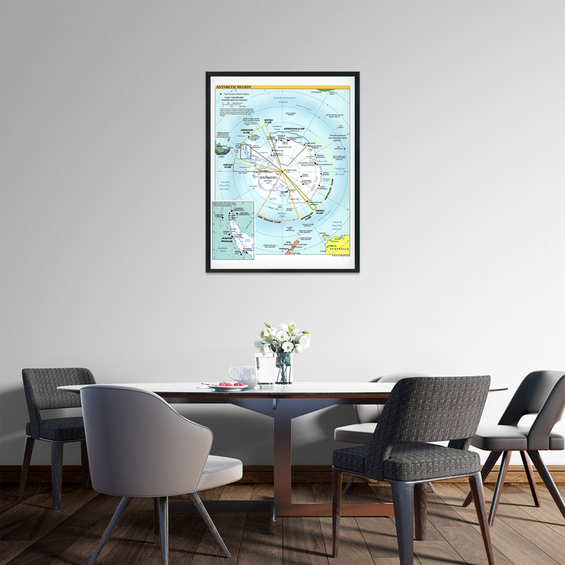 Affiche de carte de la région de l'Antarctique de 2005, art mural sur papier, H 24 po x l 18 po x P 0,1 po