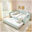 Lit de jour double, lit de jour rembourré en vichy équipé d'une base de lit gigogne escamotable et d'une pochette de rangement latérale, canapé-lit multifonctionnel en bois massif pour chambre d'enfant et chambre d'amis - Cyan-363208636