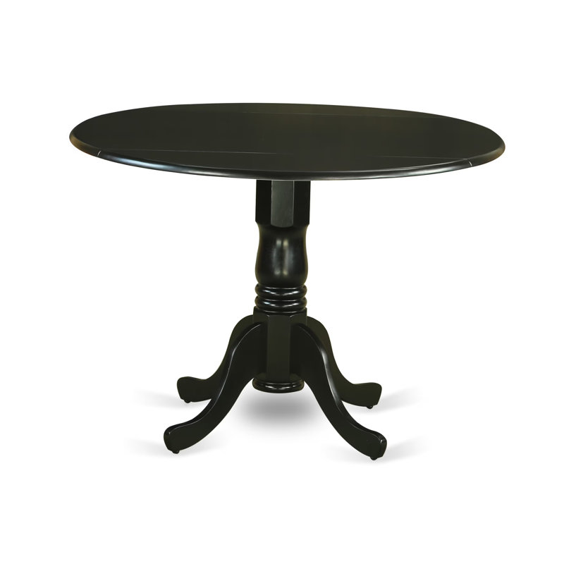 3 Piece Kitchen Table & Chairs Set Contains a Round Dining Room Table with Dropleaf and 2 Grey Linen Fabric Parsons Dining Chairs, 42x42 Inch, Black