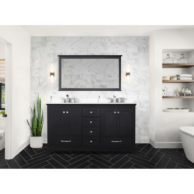 Meuble-lavabo double en bois 60 po x 22 po - comptoir en marbre de culture, miroir de 58 po, fermeture en douceur pour un rangement pratique de l 60 po avec comptoir et 58 teintes de miroir, fermeture, généreuses options de salle de bain