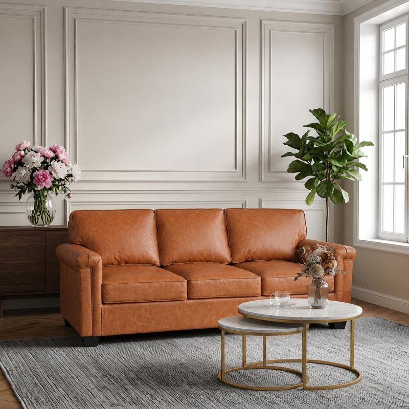 88.98'' Faux Leather Sofa, Orange