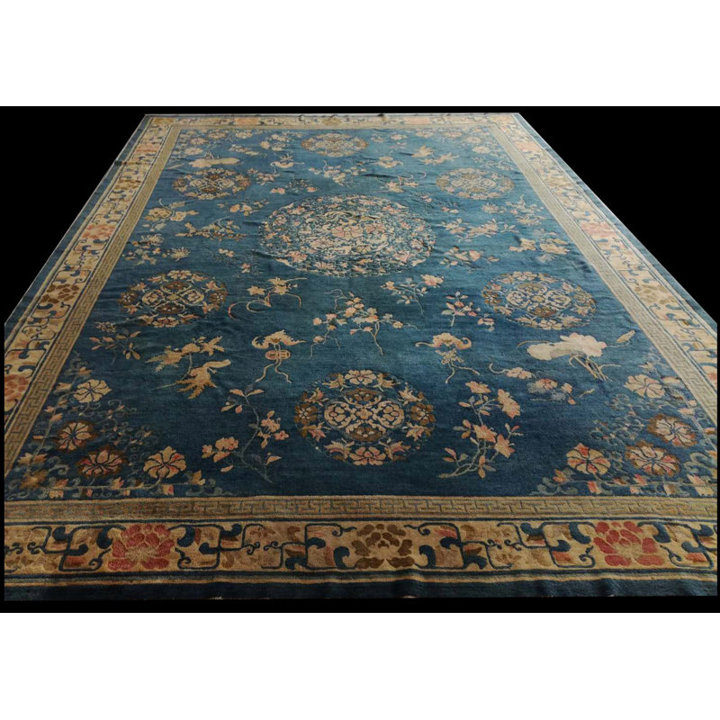 1920s Blue Wool Hand Knotted Pile Rectangle Antique Rug