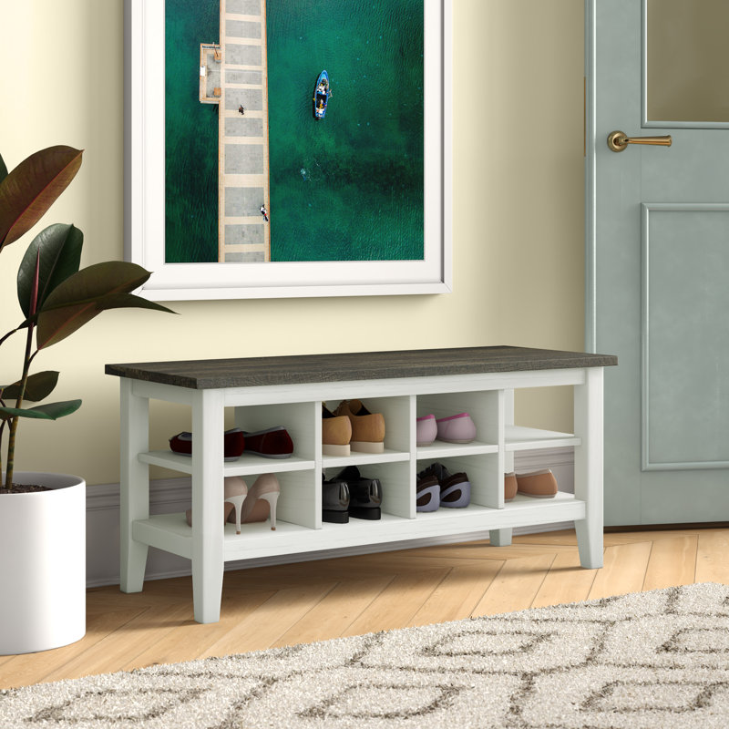 Lowman Upholstered Storage Bench, Old Wood White