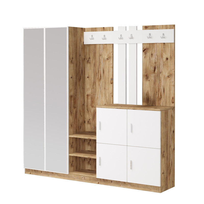 Modern Hall Stand, Atlantic Pine & White, 73.6 x 70.9 x 14.8 inches | 100% Melamine Coated Particle Board, Thickness: 0.7 inches | Stylish Storage Solution for Entryway, Durable & Elegant Design